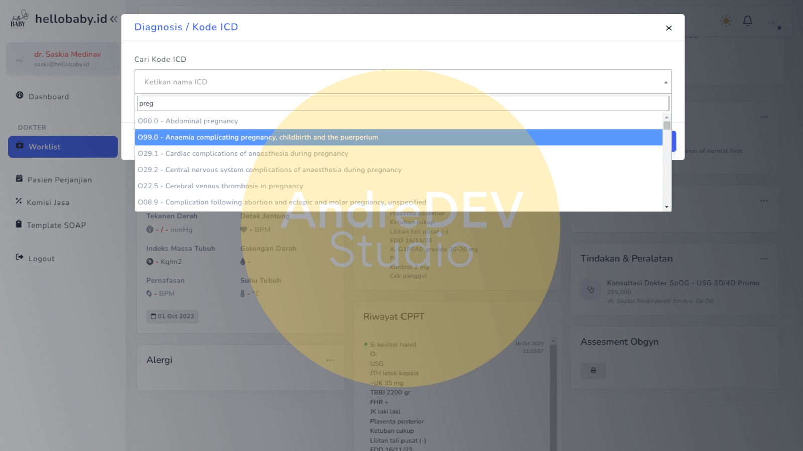 Tampilan Input Diagnosa (ICD 10)