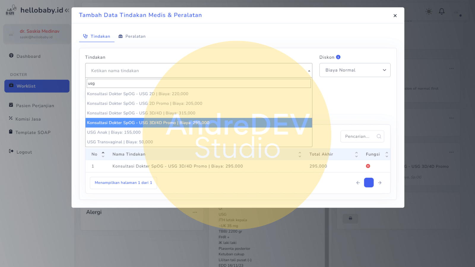 Tampilan Tindakan & Peralatan