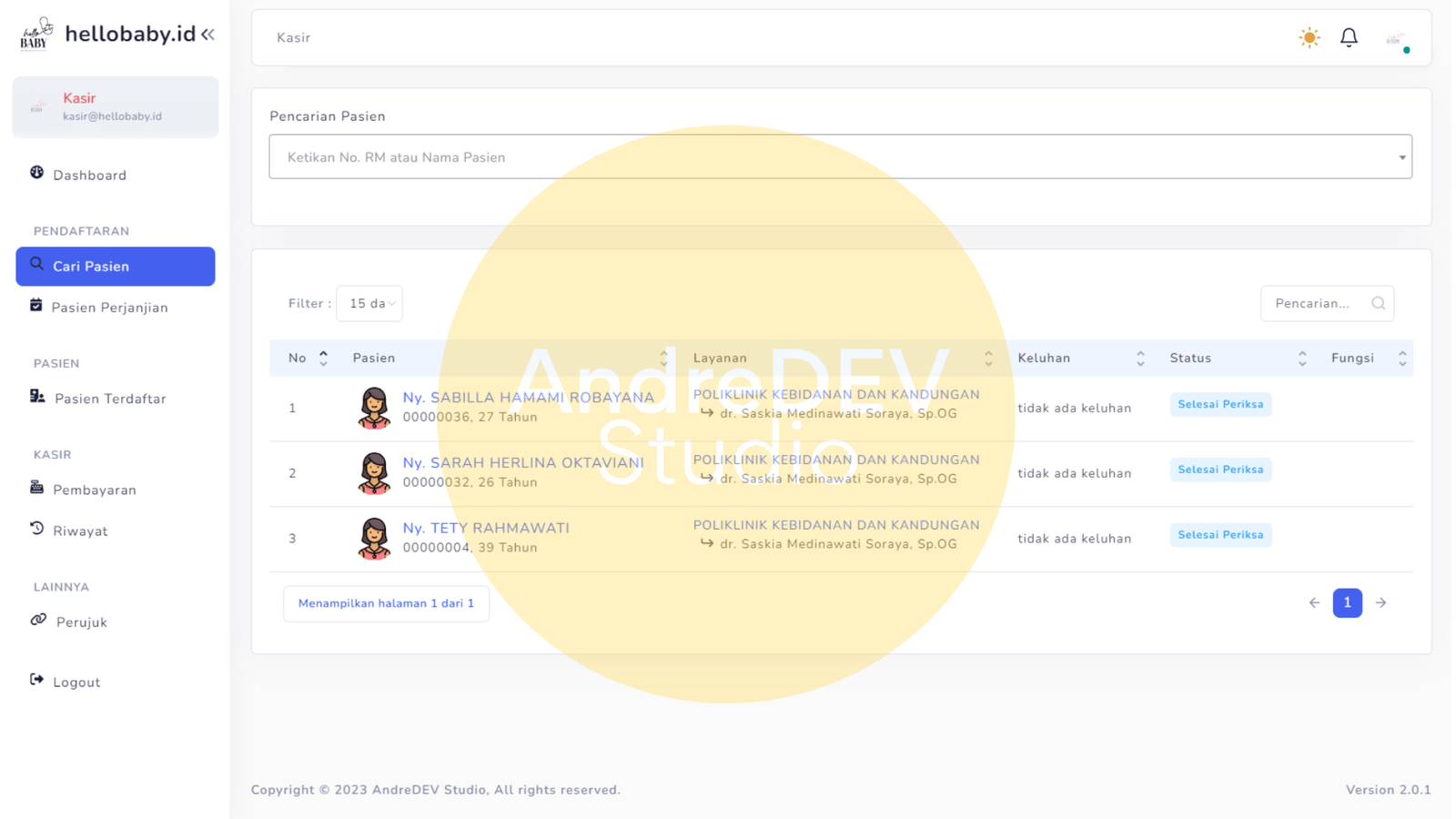 Tampilan Worklist Pendaftaran