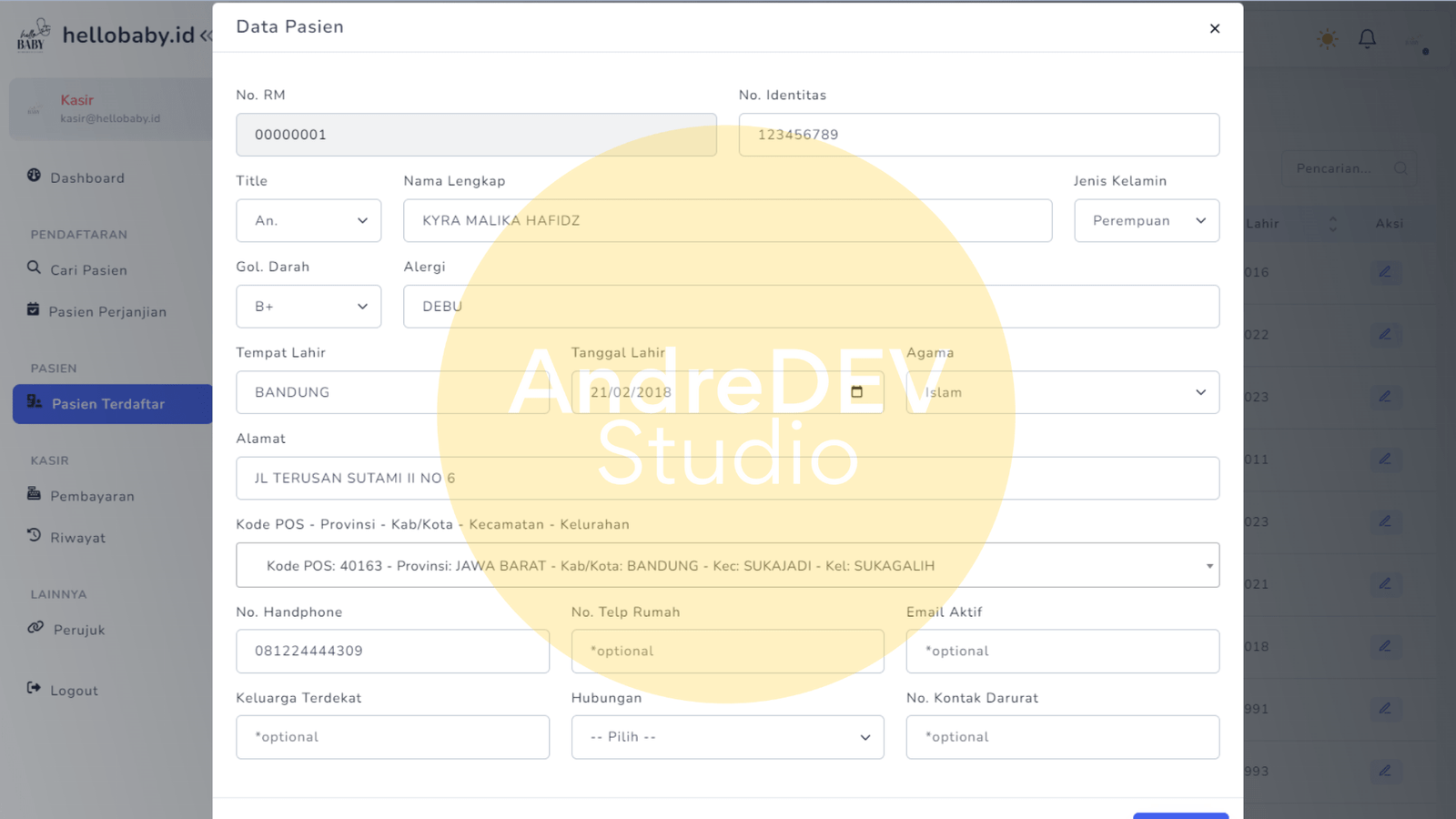 Tampilan Data Pasien