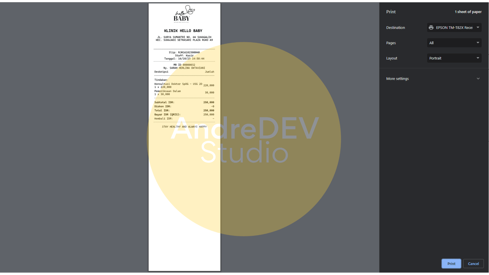 Tampilan Nota Pembayaran