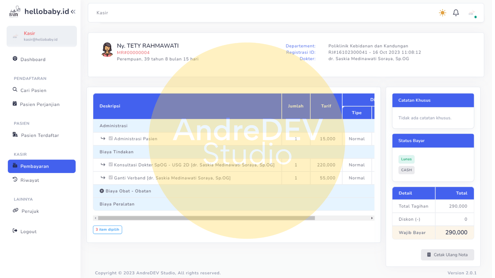 Tampilan Pembayaran Tagihan