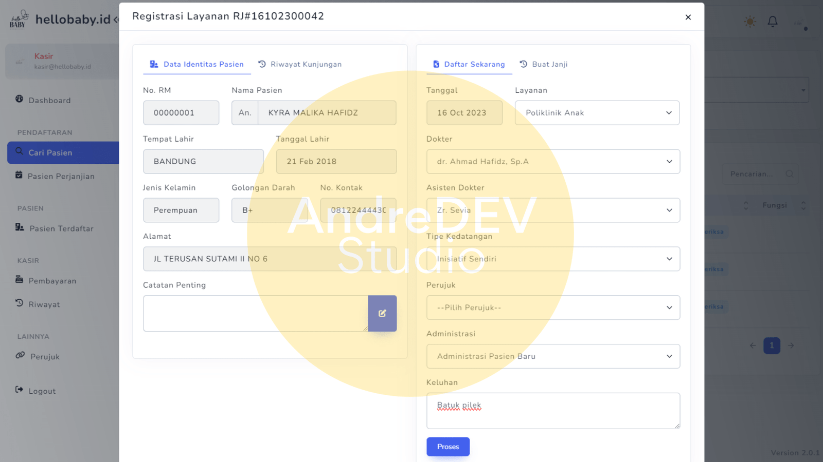 Tampilan Registrasi Layanan
