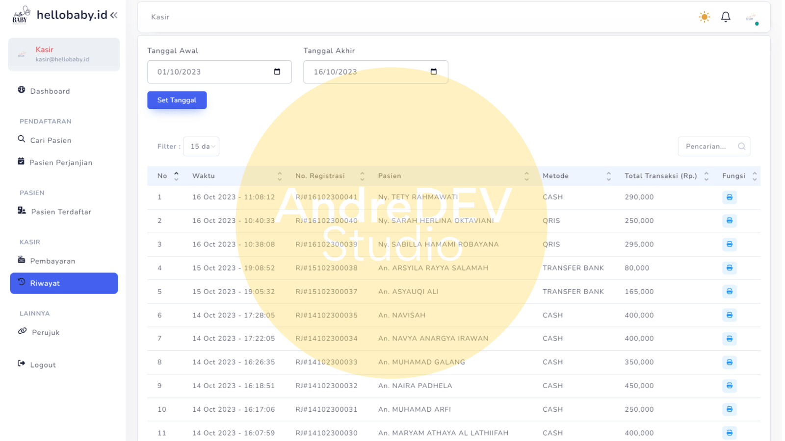 Tampilan Riwayat Transaksi